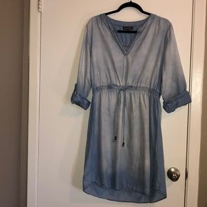 Denim 3/4 Sleeve Dress with Elastic Waistband